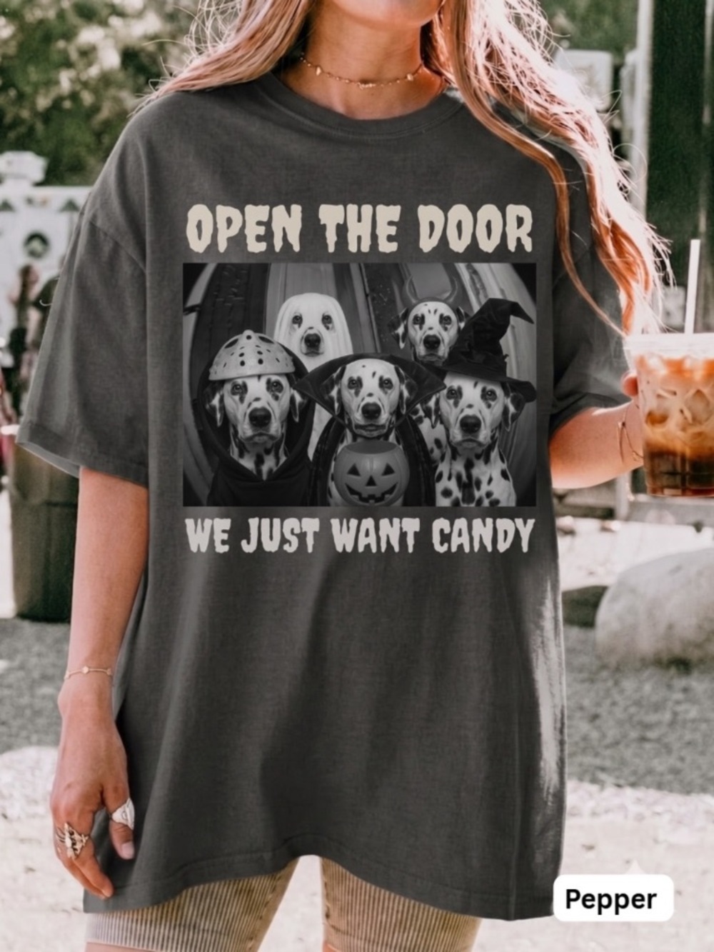 Comfort Colors Pepper Gray 'Open The Door' Halloween Dog Graphic Tee